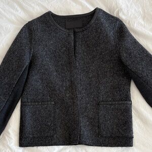 m0851 Wool Women's Jacket Charcoal Gray with Leather Trim
